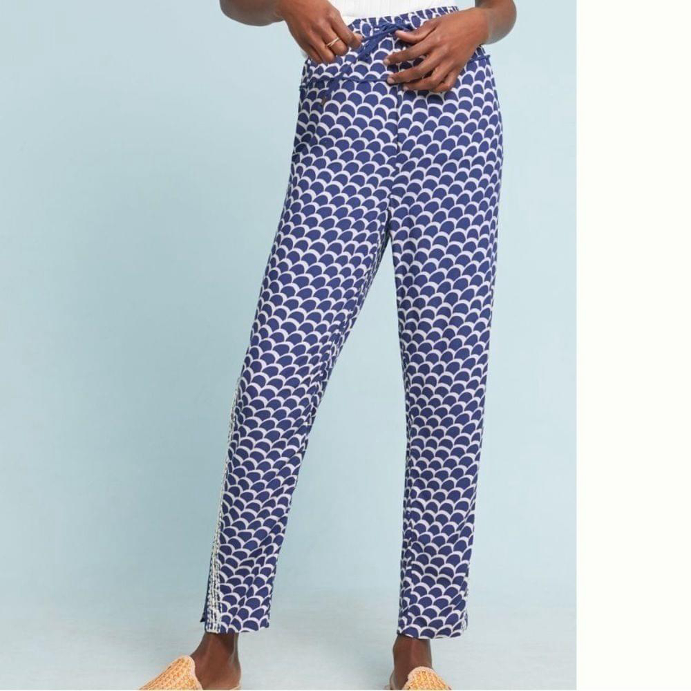 Anthropologie Beaded Joggers in Blue Motif